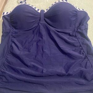 Navy Blue Women's Tankini Suit with Navy Stripe Trim